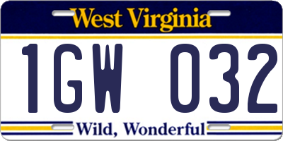 WV license plate 1GW032