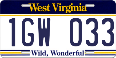 WV license plate 1GW033