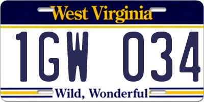 WV license plate 1GW034