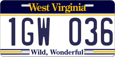 WV license plate 1GW036