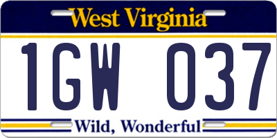 WV license plate 1GW037