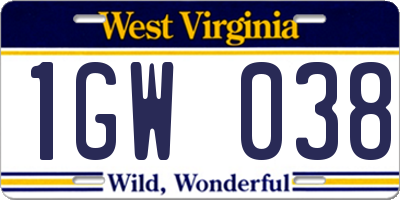 WV license plate 1GW038