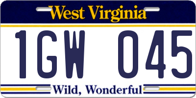 WV license plate 1GW045
