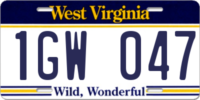 WV license plate 1GW047