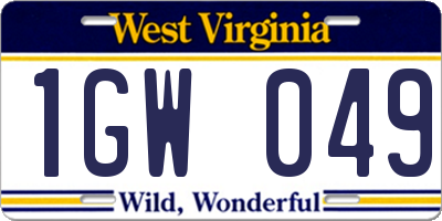 WV license plate 1GW049
