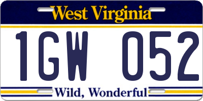 WV license plate 1GW052