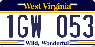 WV license plate 1GW053