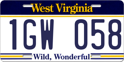 WV license plate 1GW058