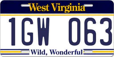 WV license plate 1GW063