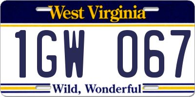 WV license plate 1GW067