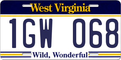 WV license plate 1GW068