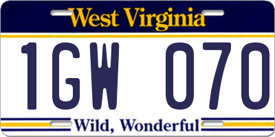WV license plate 1GW070