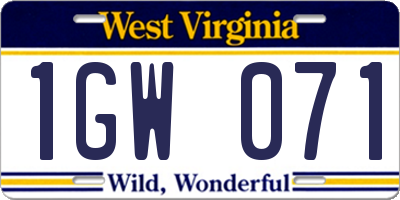 WV license plate 1GW071