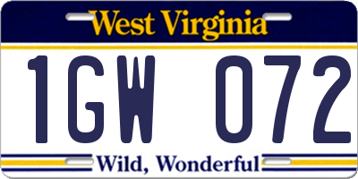 WV license plate 1GW072