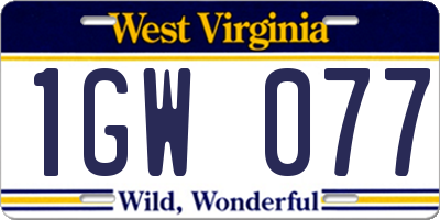WV license plate 1GW077