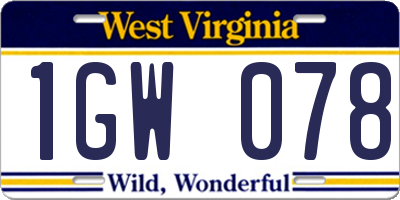WV license plate 1GW078