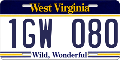 WV license plate 1GW080