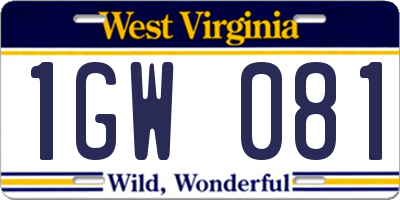 WV license plate 1GW081