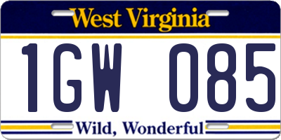 WV license plate 1GW085