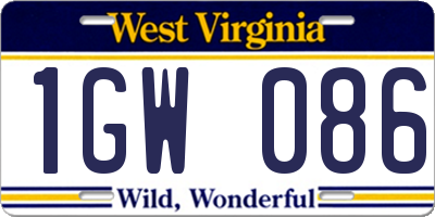 WV license plate 1GW086