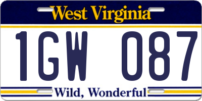 WV license plate 1GW087