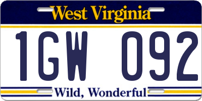 WV license plate 1GW092