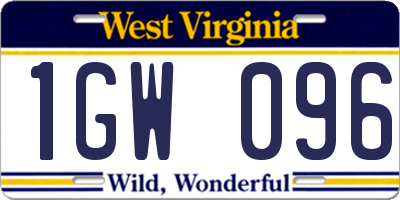 WV license plate 1GW096
