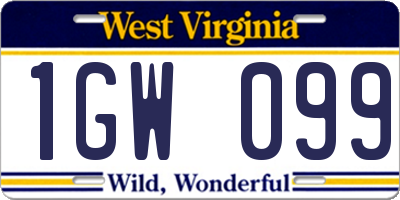 WV license plate 1GW099