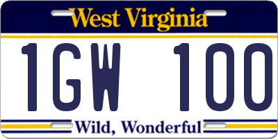 WV license plate 1GW100