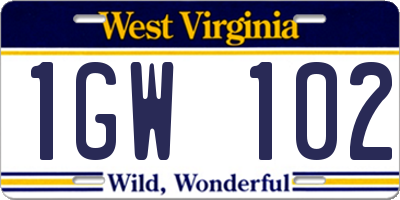 WV license plate 1GW102