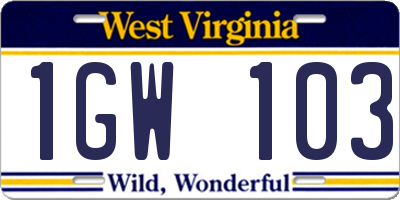 WV license plate 1GW103