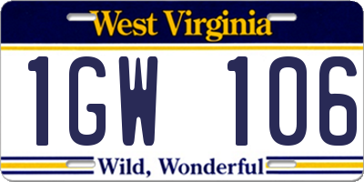 WV license plate 1GW106