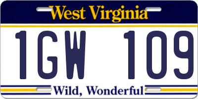 WV license plate 1GW109