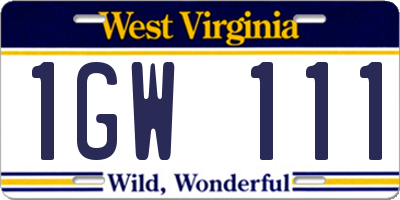 WV license plate 1GW111