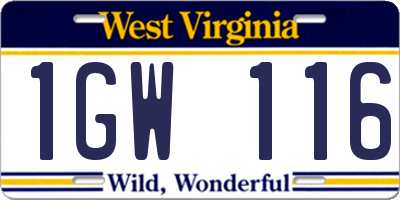 WV license plate 1GW116