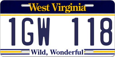 WV license plate 1GW118