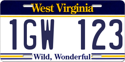 WV license plate 1GW123