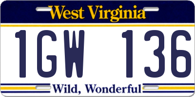 WV license plate 1GW136