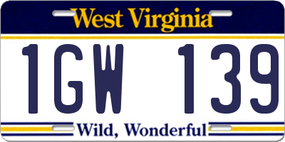WV license plate 1GW139