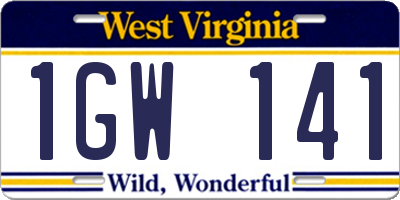 WV license plate 1GW141