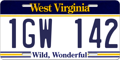 WV license plate 1GW142