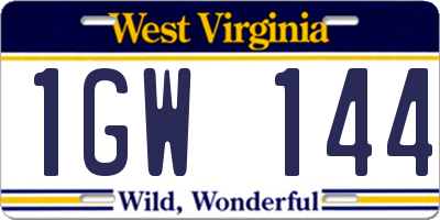 WV license plate 1GW144
