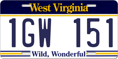 WV license plate 1GW151