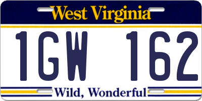 WV license plate 1GW162