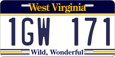 WV license plate 1GW171