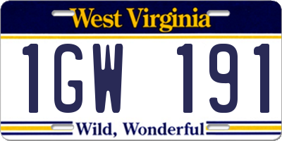 WV license plate 1GW191