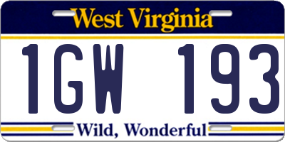 WV license plate 1GW193