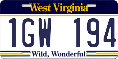 WV license plate 1GW194