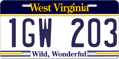 WV license plate 1GW203