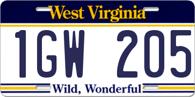 WV license plate 1GW205